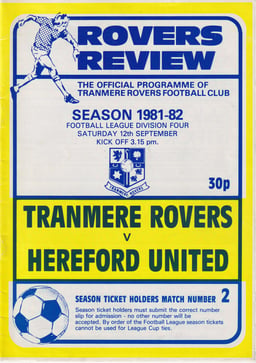 Tranmere Rovers v Hereford United Match Programme 1981-09-12